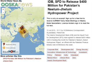 IDB, SDF to Release $400 Million for Pakistan's Neelum-Jhelum Hydropower Project