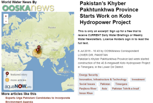 Pakistan Khyber Pakhtunkhwa Province starts work on Koto Hydropower project