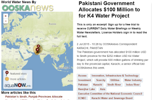 Pakistani Government Allocates $100 Million for K4 Water Project