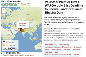 Pakistani Premier Gives WAPDA July 31st Deadline to secure land for Diamir Bhasha Dam
