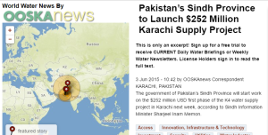 Pakistan's Sindh Province to Launch $252 Million Karachi Supply Project